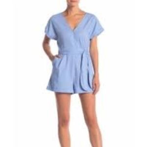 LUSH Light Blue Faux-Wrap Romper, Small